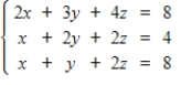 A system of linear equations and a reduced matrix for the system are given. Use the reduced matrix to find the general solution of the system, if one exists.     A)    ,   ,   B)    ,   ,   C)    ,   ,   D)    ,   ,   E) no solution