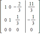 A system of linear equations and a reduced matrix for the system are given. Use the reduced matrix to find the general solution of the ​ System, if one exists.     ​ A)    ​,   , for any real number z. B) ​   ,   , for any real number z. C) ​   ,   , for any real number z. D) ​   ,   , for any real number z. E) ​no solution