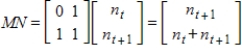 Set up the system of equations and then solve it by using inverse matrices. ​ Bee ancestry Because a female bee comes from a fertilized egg and a male bee comes from an unfertilized egg, the number   of ancestors of a male t + 2 bee generations before the present generation is the sum of the number of ancestors t and t + 1 generations   before the present. If the numbers of ancestors of a male bee in a given generation t and in the previous generation are given by   , then there is a matrix M such that the numbers of ancestors in the two generations preceding generation t are given by   . ​ For a given male bee, the numbers of ancestors 5 and 6 generations back are given by   . ​ Find the numbers of ancestors 4 and 5 generations back by multiplying both sides of   by the inverse of M. ​ A)    B)    C)    D)    E)   