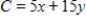 Use the given feasible region determined by the constraint inequalities to find the maximum and minimum of the objective function   .   A) maximum value of C: 60 at   ; minimum value of C: 30 at   B) maximum value of C: 60 at   ; minimum value of C: 35 at   C) maximum value of C: 55 at   ; minimum value of C: 0 at   D) maximum value of C: 60 at   ; minimum value of C: 0 at   E) maximum value of C: 55 at   ; minimum value of C: 30 at  