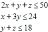 Use the simplex method to maximize the given function. Assume all variables are nonnegative. Maximize   subject to   A) maximum: 126 at   ,   ,   B) maximum: 337 at   ,   ,   C) maximum: 386 at   ,   ,   D) maximum: 43 at   ,   ,   E) maximum: 368 at   ,   ,  