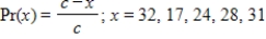 Determine c, if possible, so that the formula   describes a discrete probability distribution. ​ A) 2 B)    C) 194 D) 33 E) not possible