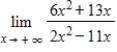 Use analytic methods to evaluate the limit and determine which type of asymptote (if any)  it represents. You can verify your conclusion by graphing the function with a graphing utility, if one is available. ​   ​ A) limit = 3, vertical asymptote B) limit = 6, horizontal asymptote C) limit = 6, vertical asymptote D) limit = 3, horizontal asymptote E) does not exist