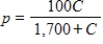The percent p of particulate pollution that can be removed from the smokestacks of an industrial plant by spending C dollars is given by   . Find the percent of the pollution that could be removed if spending C were allowed to increase without bound. ​ A) 1,700% B) 17,000% C) 0% D) 200% E) 100%
