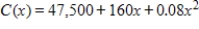 Suppose that the total cost function, in dollars, for a certain commodity is given by   , where x is the number of units produced. The average cost is given by   for any level of production. Find the level of production where the instantaneous rate of change of the average cost equals zero. Round your answer to two decimal places. ​ A)    B)    C)    D)    E)   