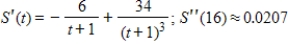 The daily sales S (in thousands of dollars)  that are attributed to an advertising campaign are given by   where t is the number of weeks the campaign runs. Find the rate of change of sales at any time t and use the second derivative to find how this rate is changing at   . Round your answer to four decimal places, when applicable. ​ A)    B)    C)    D)    E)   