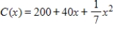 In this problem, cost, revenue, and profit are in dollars and x is the number of units. Suppose that the total revenue function is given by   , and that the total cost function is given by   . Find   . Round your answer to two decimal places. ​ A) $7,700.00 B) $5,628.57 C) $2,071.43 D) $68.57 E) $8.43