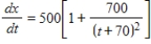 The rate of production of a new line of products is given by   , where x is the number of items produced and t is the number of weeks the product has been in production. Assuming that   when   , find the total number of items produced as a function of time t. ​ A)    B)    C)    D)    E)   