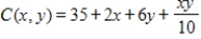 The total cost (in dollars)  of producing 1 unit of a product is   , where x is the cost per pound of raw materials and y is the cost per hour of labor. If labor costs are held constant, at what rate will the total cost increase for each increase of $1 per pound in material cost? If material costs are held constant, at what rate will the total cost increase for each $1 per hour increase in labor costs? ​ A)    B)    C)    D)    E)   
