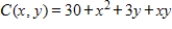 The joint cost (in dollars)  for two products is given by   , where x represents the quantity of product X produced and y represents the quantity of product Y produced. Find the marginal cost with respect to x if 2 units of product X and 9 units of product Y are produced. ​ A)    B)    C) ​   D) ​   E) ​  