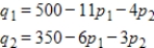 The demand functions for two products are given by ​   ​ Where p<sub>1</sub> and p<sub>2</sub> are in dollars and q<sub>1</sub> and q<sub>2</sub> are numbers of units. Find a pair of prices p<sub>1</sub> and p<sub>2</sub> such that the demands for the products will be equal. Round your answers to the nearest cent. ​ A)    B) ​   C) ​   D) ​   E)   
