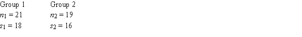 At α = .1, test to see if the population variances from which the following samples were drawn are equal.   ​<div style=padding-top: 35px> 