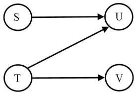 Fig.7.2   Which one of the following statements regarding Figure 7.2 is TRUE? A) Activity S cannot finish until activity T finishes. B) Activity T cannot begin until activity U is completed. C) Activity U cannot begin until activities S and T have been completed. D) Activity V cannot begin until activity S has been completed.