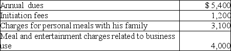 Joe is a self-employed tax attorney who frequently entertains his clients at his country club.Joe's club expenses include the following:   Assuming the business meals and entertainment qualify as deductible entertainment expenses,Joe may deduct A)  $2,000. B)  $4,700. C)  $5,300. D)  $4,000.