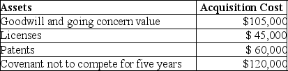 On January 1,2017,Charlie Corporation acquires all of the net assets of Rocky Corporation for $2,000,000.The following intangible assets are included in the purchase agreement:   What is the total amount of amortization allowed in 2017? A)  $15,000 B)  $22,000 C)  $31,000 D)  $38,000