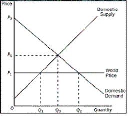 <strong>Figure 9-8 Figure 9-8 shows the domestic market for solar panels in Germany.What would be the price of solar panels and the quantity demanded in Germany after trade</strong> A)P₀, Q₀ B)P₁, Q₀ C)P₁, Q₂ D)P₂, Q₂