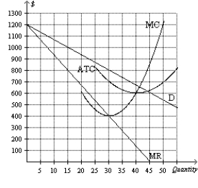 Figure 16-4   -Refer to Figure 16-4. The maximum total short-run economic profit for the monopolistically competitive firm in this figure is A) -$3,000. B) $3,000. C) $9,000. D) $24,000.