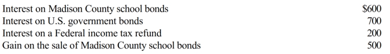 Heather's interest and gains on investments for the current year are as follows:   Heather's adjusted gross income from the above is: or? Heather must report gross income in the amount of: A)  $2,000. B)  $1,800. C)  $1,400. D)  $1,300. E)  None of these.