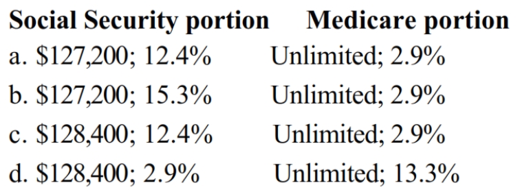The ceiling amounts and percentages for 2018 for the two portions of the self-employment tax are:  