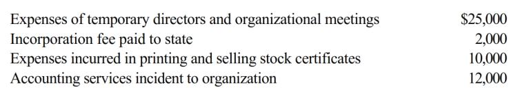 Warbler Corporation, an accrual method regular corporation, was formed and began operations on March 1, 2018. The following expenses were incurred during its first year of operations (March 1 - December 31, 2018):     a. Assuming a valid election under § 248 to amortize organizational expenditures, what is the amount of Warbler's deduction for 2018? b. Same asa., except that Warbler also incurred in 2018 legal fees of $15,000 for the drafting of the corporate charter and bylaws. What is the amount of Warbler's 2018 deduction for organizational expenditures?