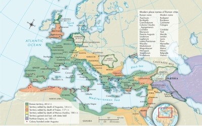 <strong>According to Map 6.1: Roman Expansion Under the Empire, 44 B.C.E.-180 C.E., what part of the Roman Empire was conquered in 4 C.E. and lost in 9 C.E.?  </strong> A)Dacia B)Germania C)Lycia D)Armenia <div style=padding-top: 35px> 