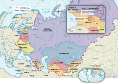 On Map 30.1: Russia and the Successor States, 1991-2015, which of the republics of the former Soviet Union did not join the Commonwealth of Independent States in 1991?   A) Ukraine, Moldova, and Turkmenistan B) Belarus and Ukraine C) Estonia, Latvia, and Lithuania D) Georgia, Armenia, and Azerbaijan
