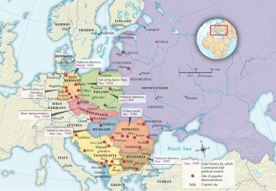 According to Map 29.2: Democratic Movements in Eastern Europe, 1989, which country was the first to display a democratic movement? A) Poland B) Czechoslovakia C) East Germany D) Yugoslavia