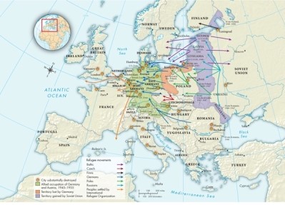 Map 28.1: The Aftermath of World War II in Europe, ca. 1945-1950, shows Germany losing territory to which states?   A) France and Belgium B) France and the Netherlands C) Poland and Czechoslovakia D) Poland and the Soviet Union