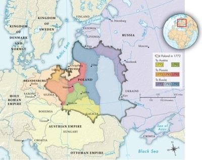 According to Map 16.1: The Partition of Poland, 1772-1795, where was Warsaw, the capital of the former Poland, located after the partition of 1795?   A) In the territory absorbed by Austria B) In the territory absorbed by Russia C) In the territory absorbed by Prussia D) In the territory jointly administered by Prussia and Russia