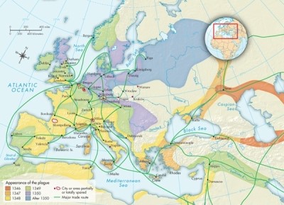 <strong>According to Map 11.1: The Course of the Black Death in Fourteenth-Century Europe, the plague spread through Europe following the expansion of what? </strong> A)The Hundred Years' War B)The power of the monarchy C)Trade and commerce routes D)The Avignon papacy
