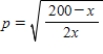 ​Find the rate of change of x with respect to p. ​   ,   ​ A)  ​   B)  ​   C)  ​   D)  ​   E)  ​  