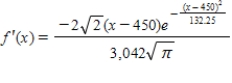 A survey of high school seniors from a certain school district who took the SAT has determined that the mean score on the mathematics portion was 450 with a standard deviation of 11.5.By a normal probability density function the data can be modeled as   Find the derivative of the model. ​ A)  ​   B)  ​   C)  ​   D)  ​   E)  ​  