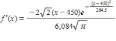 A survey of high school seniors from a certain school district who took the SAT has determined that the mean score on the mathematics portion was 450 with a standard deviation of 11.5.By a normal probability density function the data can be modeled as   Find the derivative of the model. ​ A)  ​   B)  ​   C)  ​   D)  ​   E)  ​  