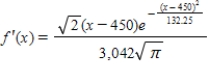 A survey of high school seniors from a certain school district who took the SAT has determined that the mean score on the mathematics portion was 450 with a standard deviation of 11.5.By a normal probability density function the data can be modeled as   Find the derivative of the model. ​ A)  ​   B)  ​   C)  ​   D)  ​   E)  ​  