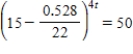 ​Solve   for t.Round your answer to four decimal places. ​ A)  ​1.4454 B)  ​0.3611 C)  ​2.6344 D)  ​0.3614 E)  ​2.7184