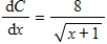 The marginal cost of a product is modeled by   ,when x = 8,C = 9.Find the cost function. ​ A)    B)    C)    D)    E)   