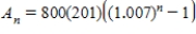 A deposit of $800 is made each month in an account that earns 8.4% interest,compounded monthly.The balance in the account after n months is given by   Find the balance after 20 years by computing the 240th term of the sequence.Round your answer to two decimal places. ​ A)  $696,946.54 B)  $1,018,546.54 C)  $24,073.84 D)  $343,954.07 E)  $1,125.60