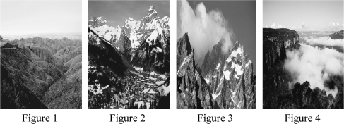 Which of the following mountain ranges is likely composed of soft material?   A) Figure 1 B) Figure 2 C) Figure 3 D) Figure 4