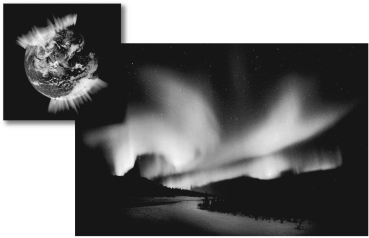 An aurora (shown below) is produced when ________.   A) solar wind particles are directed toward the magnetic poles and excite atmospheric gases B) swamp gases rise from the arctic tundra and react with the upper atmosphere C) radiation in the Van Allen belts can be seen on a clear,cold night D) lightning travels from cloud to cloud rather than cloud to ground