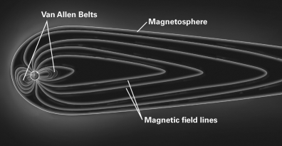 The image below shows Earth's magnetic field.Earth's magnetic field lines are distorted (i.e.,not symmetrical) because ________.   A) Earth is rapidly rotating around the Sun B) Earth is rotating on an internal axis C) convection is occurring in the outer core D) solar wind deflects Earth's magnetic field lines