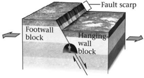 During an earthquake,if a footwall slides upward relative to a hanging wall (as shown in the figure below) ,the fault is termed a ________ fault.   A) normal B) reverse C) strike-slip D) thrust