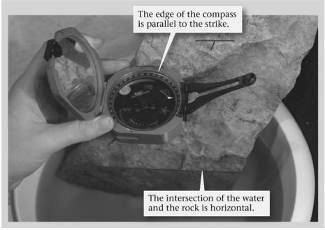 A geologist's compass differs from the more widely known orienteering compass in that the geologist's compass ________.   A) possesses an inclinometer,allowing the user to measure dip and plunge angles B) contains a barometer that warns the geologist of approaching storms C) can chemically analyze rock samples in the field D) needle points directly toward geographic north rather than geomagnetic north