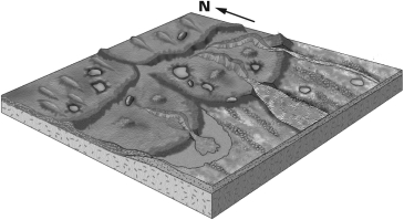 Using the figure below,identify which way the glacier advanced.   A) north B) south C) east D) west