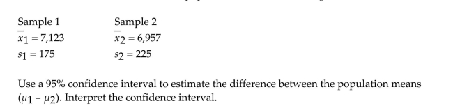 In order to compare the means of two populations, independent random samples of 144 observations are selected from each population with the following results.
