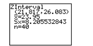 Which information is not shown on the screen below?   A) the confidence level B) the sample mean C) the sample size D) the sample standard deviation