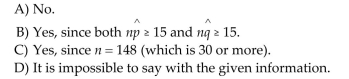 A marketing research company is estimating which of two soft drinks college students prefer. A random sample of 148 college students produced the following confidence interval for the Proportion of college students who prefer drink A: (.344, .494). Is this a large enough sample for This analysis to work?