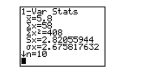 Which number on the screen below is the sample standard deviation of the data?   A) 2.67 B) 2.82 C) 5.8 D) 408