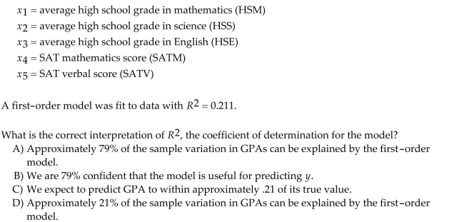 As part of a study at a large university, data were collected on n = 224 freshmen computer science (CS)majors in a particular year. The researchers were interested in modeling y, a studentʹs grade Point average (GPA)after three semesters, as a function of the following independent variables (recorded at the time the students enrolled in the university):