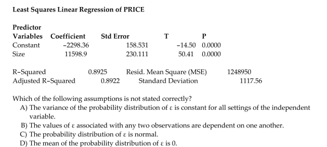 What is the relationship between diamond price and carat size? 307 diamonds were sampled and a straight-line relationship was hypothesized between y = diamond price (in dollars)and x = size of The diamond (in carats). The simple linear regression for the analysis is shown below: