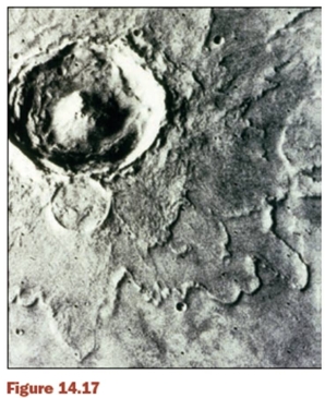 The development of the crater in Figure 14.17 can be closely associated with _____________.   A)  lava dome development. B)  the moment when a raindrop hits a pond. C)  the effect of shock waves when a meteor impacts the top of the atmosphere. D)  a rock dropped on sand material. E)  the solution-collapse process of subsidence
